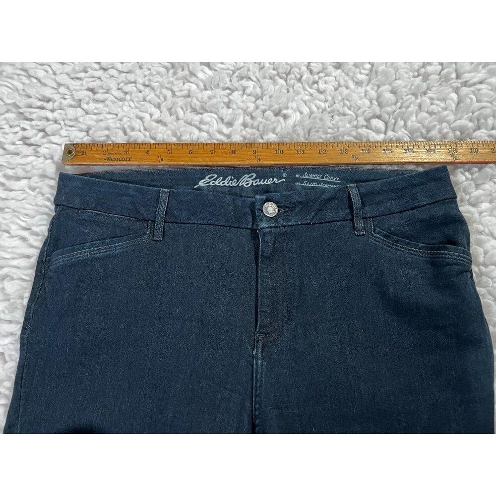 Eddie Bauer Slightly Curvy Jeans Sz 14 Womens Slim Straight Dark Wash - Picture 4 of 12